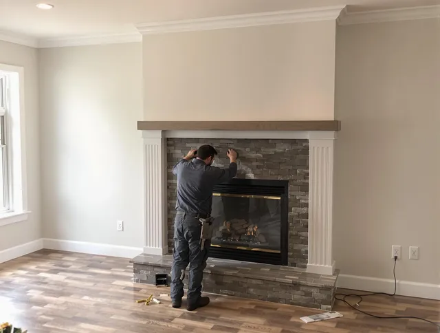 Fort Carson Chimney Sweep finishing a custom fireplace install in Fort Carson, CO
